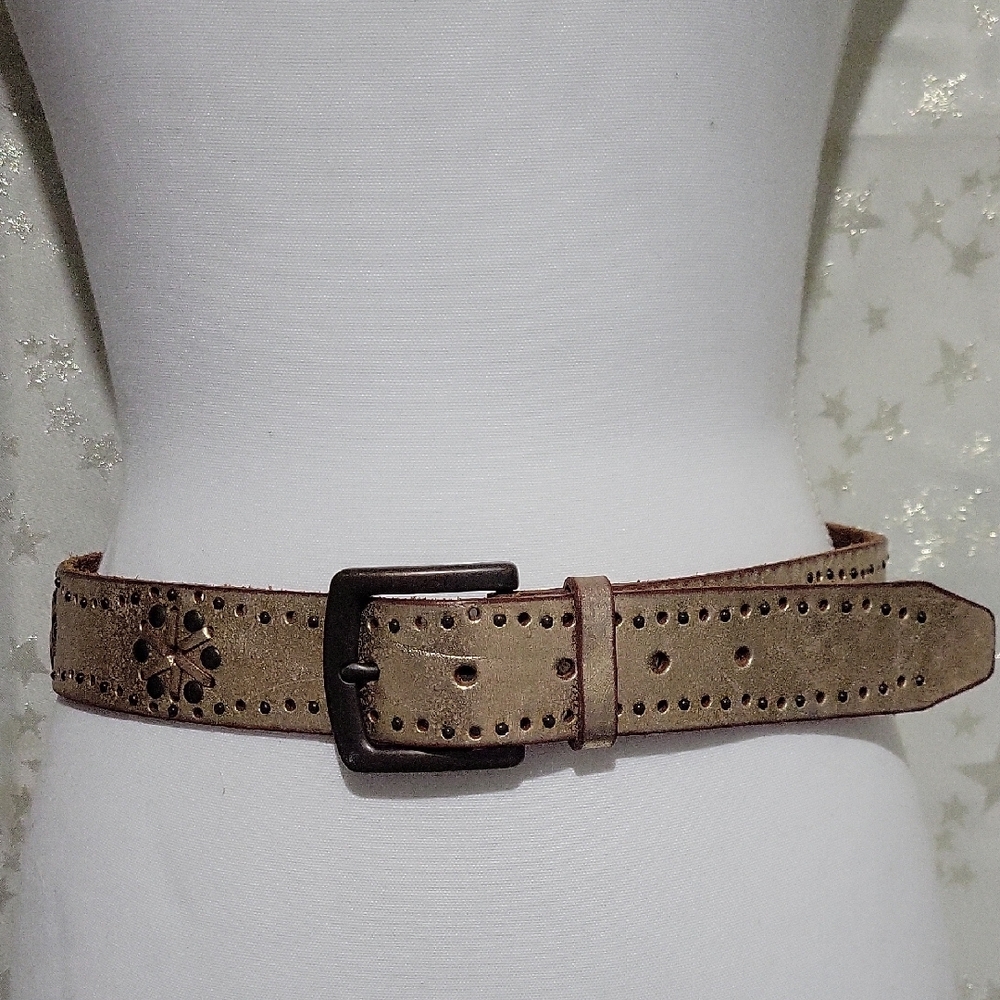 Fossil Women's S Gold Metallic Leather Belt